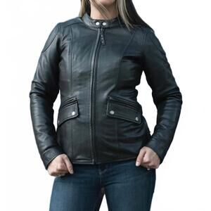 NEW FIRST MFG CO. jewel motorcycle leather jacket in black